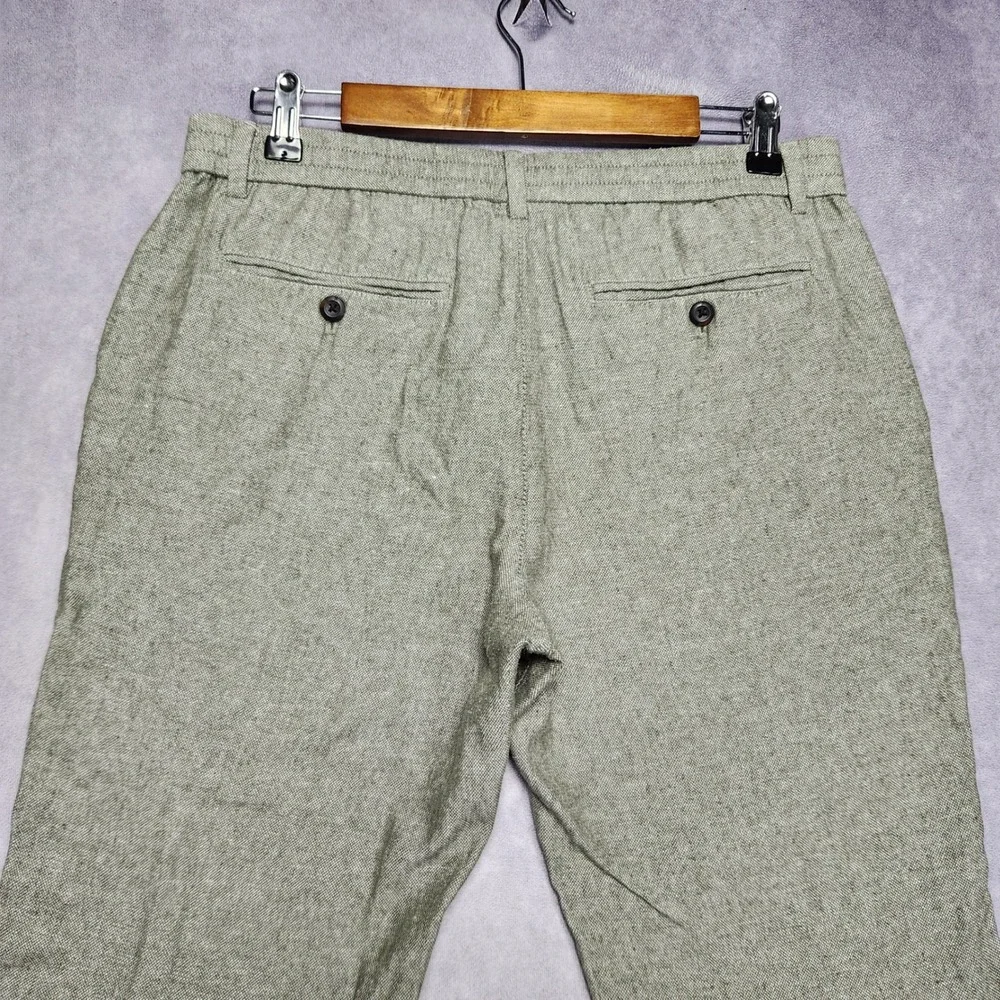 Banana Republic Mens 32x27 Athletic Linen Pants Olive Green Drawstring Casual